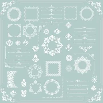 Vintage Set of Horizontal, Square and Round Elements Illustrazione stock