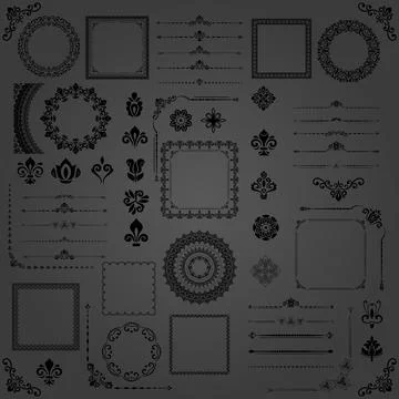 Vintage Set of Horizontal, Square and Round Elements Stock Illustration