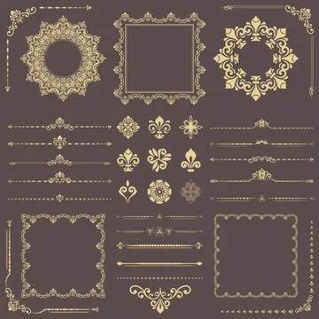 Vintage Set of Horizontal, Square and Round Elements Stock Illustration