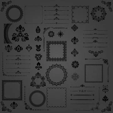 Vintage Set of Horizontal, Square and Round Elements Stock Illustration