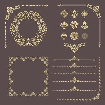 Vintage Set of Horizontal, Square and Round Elements Stock Illustration