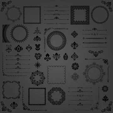 Vintage Set of Horizontal, Square and Round Elements Stock Illustration