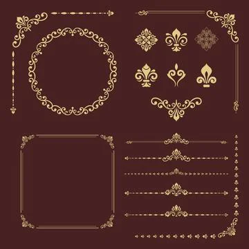 Vintage Set of Horizontal, Square and Round Elements Stock Illustration