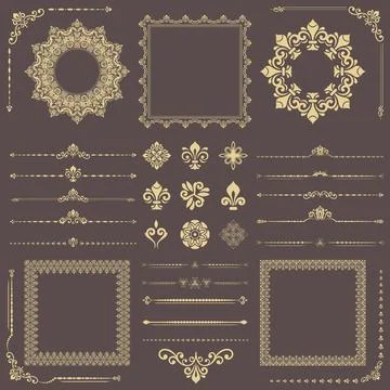 Vintage Set of Horizontal, Square and Round Elements Stock Illustration