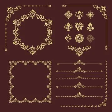 Vintage Set of Horizontal, Square and Round Elements Stock Illustration