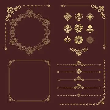 Vintage Set of Horizontal, Square and Round Elements Stock Illustration