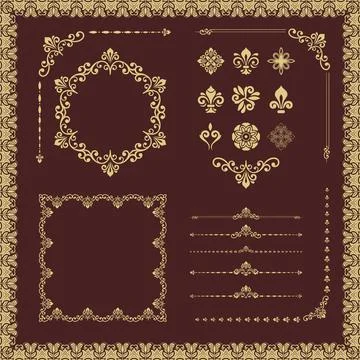 Vintage Set of Horizontal, Square and Round Elements Illustrazione stock