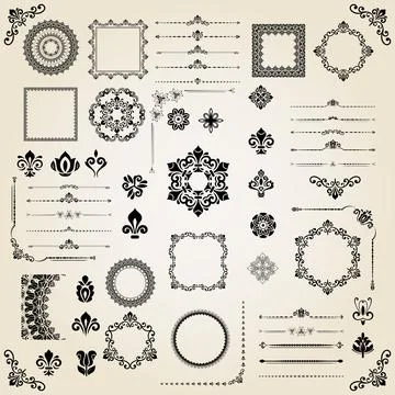 Vintage Set of Horizontal, Square and Round Elements Stock Illustration