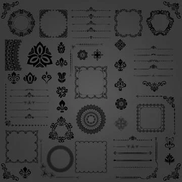 Vintage Set of Horizontal, Square and Round Elements Stock Illustration