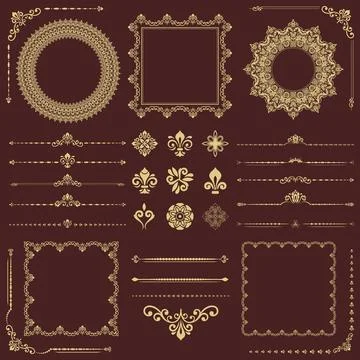 Vintage Set of Horizontal, Square and Round Elements Stock Illustration
