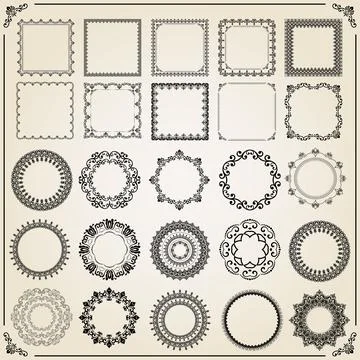 Vintage Set of Horizontal, Square and Round Elements Stock Illustration