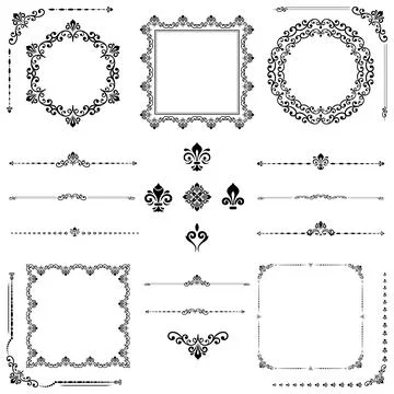 Vintage Set of Horizontal, Square and Round Elements Stock Illustration