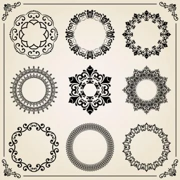 Vintage Set of Round Elements Stock Illustration