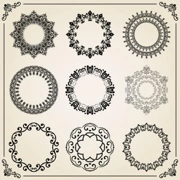 Vintage Set of Round Elements Stockillustratie