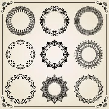 Vintage Set of Round Elements Stock Illustration