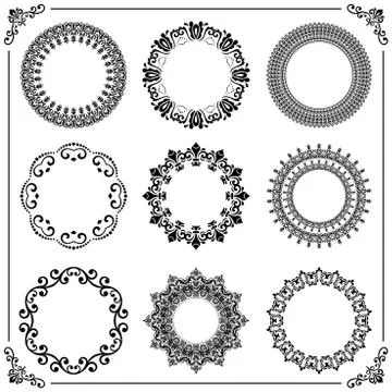 Vintage Set of Round Elements 库存插图