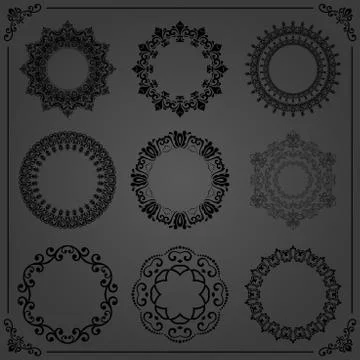 Vintage Set of Round Elements Stock Illustration
