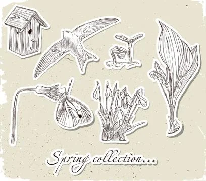 Vintage set of spring elements. Stock Illustration
