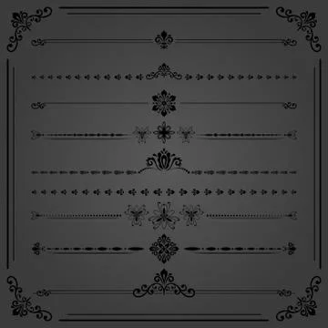 Vintage Set of Vector Black Horizontal Elements 스톡 일러스트