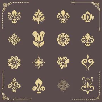 Vintage Set of Vector Golden Elements Stock Illustration