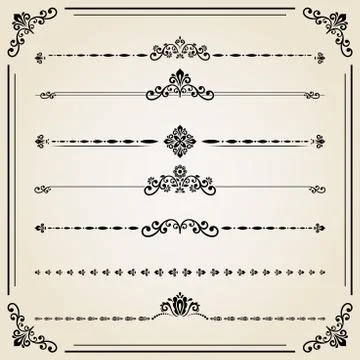 Vintage Set of Vector Horizontal Elements 스톡 일러스트