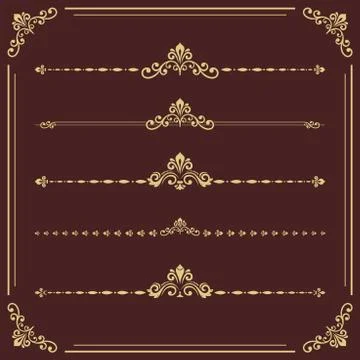Vintage Set of Vector Horizontal Golden Elements Stock Illustration