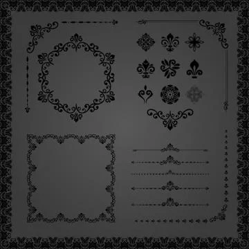 Vintage Set of Vector Horizontal, Square and Round Elements Stock Illustration