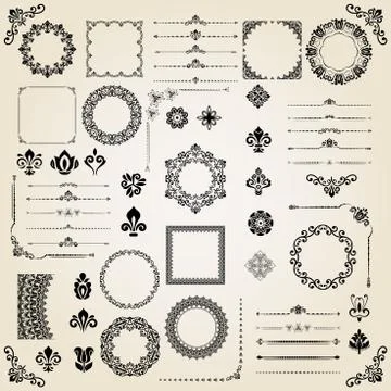Vintage Set of Vector Horizontal, Square and Round Elements Stock Illustration
