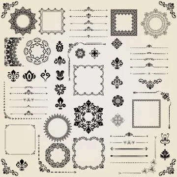 Vintage Set of Vector Horizontal, Square and Round Elements Stock Illustration