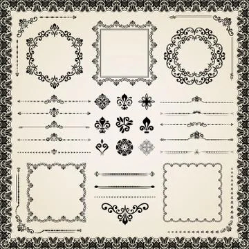 Vintage Set of Vector Horizontal, Square and Round Elements 스톡 일러스트