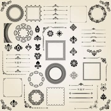 Vintage Set of Vector Horizontal, Square and Round Elements Stock Illustration