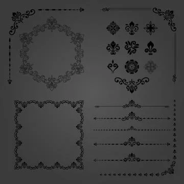 Vintage Set of Vector Horizontal, Square and Round Elements Illustrazione stock