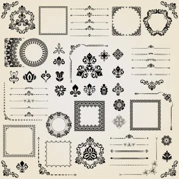 Vintage Set of Vector Horizontal, Square and Round Elements Stock Illustration
