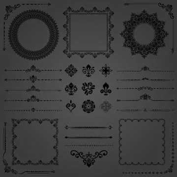 Vintage Set of Vector Horizontal, Square and Round Elements Stock Illustration