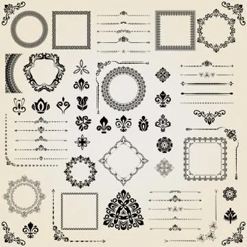 Vintage Set of Vector Horizontal, Square and Round Elements 스톡 일러스트