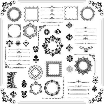 Vintage Set of Vector Horizontal, Square and Round Elements Illustrazione stock