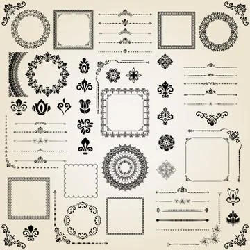 Vintage Set of Vector Horizontal, Square and Round Elements Illustrazione stock