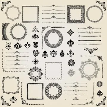 Vintage Set of Vector Horizontal, Square and Round Elements Stock Illustration