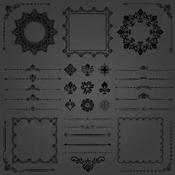 Vintage Set of Vector Horizontal, Square and Round Elements Illustrazione stock