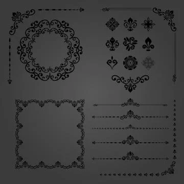 Vintage Set of Vector Horizontal, Square and Round Elements Illustrazione stock