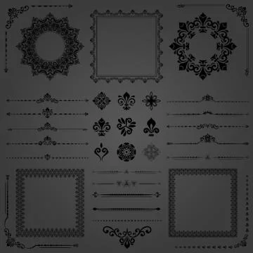 Vintage Set of Vector Horizontal, Square and Round Elements Illustrazione stock