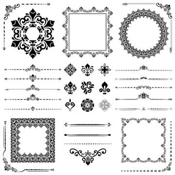 Vintage Set of Vector Horizontal, Square and Round Elements Illustrazione stock