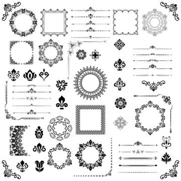 Vintage Set of Vector Horizontal, Square and Round Elements イラスト素材