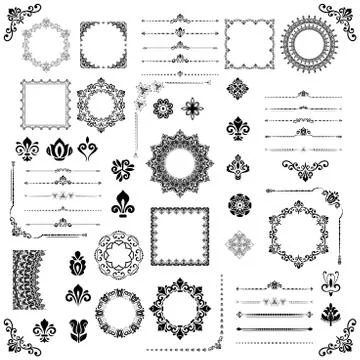 Vintage Set of Vector Horizontal, Square and Round Elements 스톡 일러스트