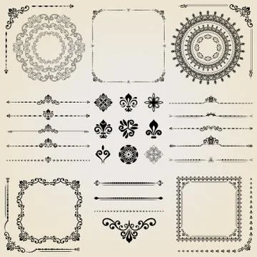 Vintage Set of Vector Horizontal, Square and Round Elements Stock Illustration