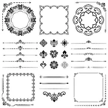 Vintage Set of Vector Horizontal, Square and Round Elements Stock Illustration