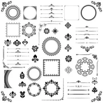 Vintage Set of Vector Horizontal, Square and Round Elements Stock Illustration