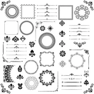 Vintage Set of Vector Horizontal, Square and Round Elements Illustrazione stock