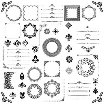 Vintage Set of Vector Horizontal, Square and Round Elements Illustrazione stock