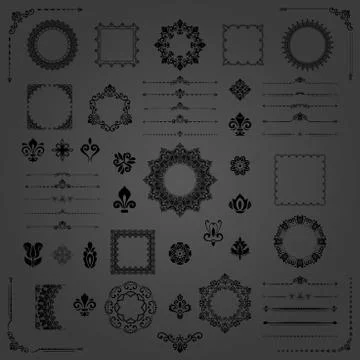 Vintage Set of Vector Horizontal, Square and Round Elements 스톡 일러스트